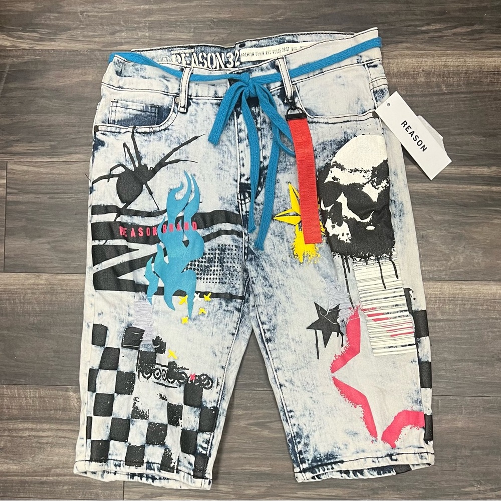 Reason Urban Graffiti Blue and Black Shorts